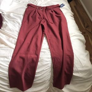 maroon trousers with belt